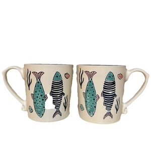 Spectrum Designs Embossed Fish Coffee Mug Coastal Nautical 18oz  Set Of 2.